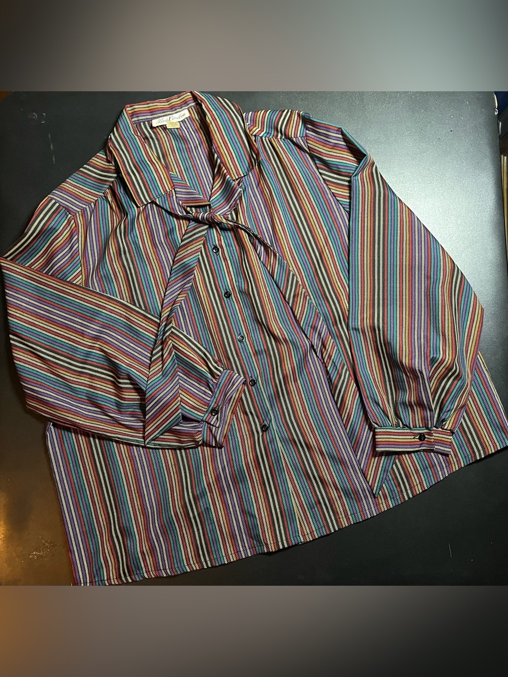70s-80s Lady Caribou Multi-colored Vertical Striped Button Shirt